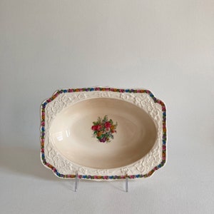 Crown Ducal Gainsborough England &quot;Charm&quot; Pattern Oval Vegetable Dish - English China Bowl - 1920s – Bright Floral Design - Made in England