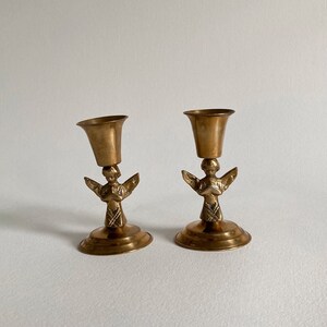Vintage Brass Angel Candlesticks - Classical Style Set of 2