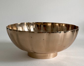 Vintage Brass Scalloped Rim Bowl - 9" Patinated Display Dish