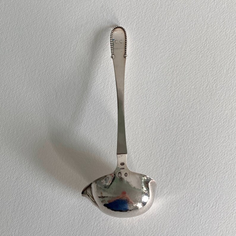 Jensen Silver Beaded Pattern Gravy Ladle Sterling Silver Engraved