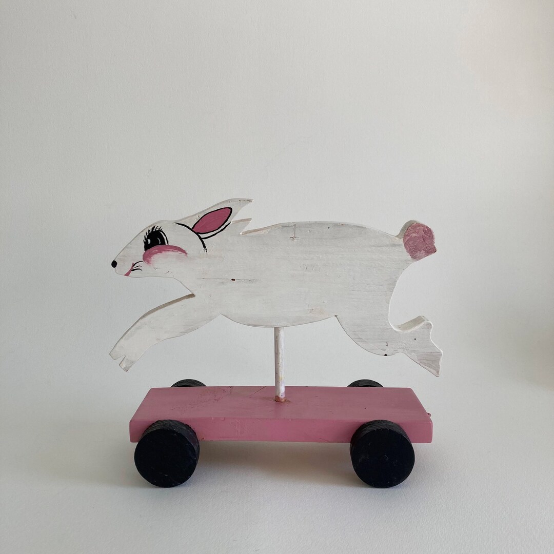 Vintage Folk Art Wooden Bunny Rabbit Pull Toy - 1980s Spring Decor - Etsy