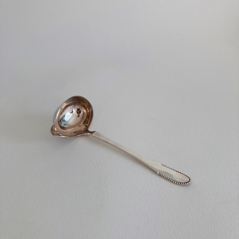 Jensen Silver Beaded Pattern Gravy Ladle Sterling Silver Engraved