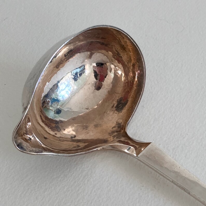 Jensen Silver Beaded Pattern Gravy Ladle Sterling Silver Engraved