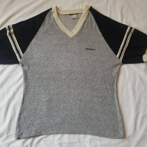 1980's Black and Grey Terrycloth Top