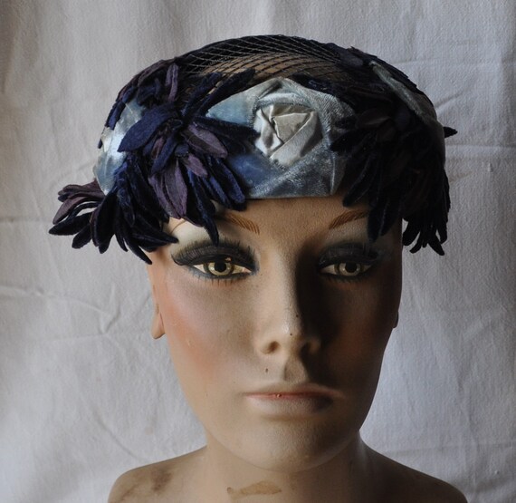 40s-50s Vintage Floral Navy Hat