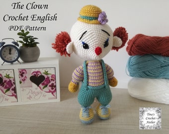 Clown crochet PATTERN english pdf amigurumi jester harlequin