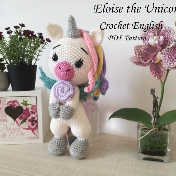 Crochet unicorn PATTERN alicorn english pdf amigurumi winged Eloise the unicorn pattern pegasus