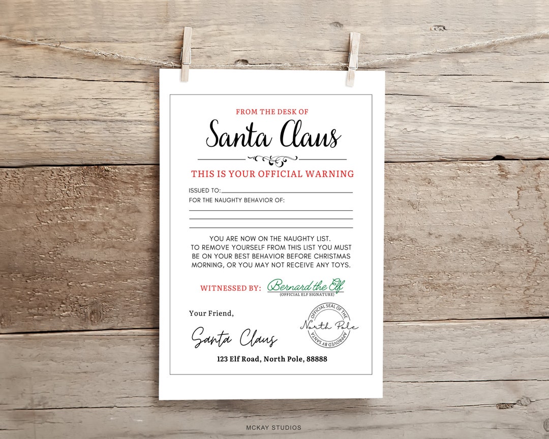 Santa Letter Printable Official Naughty Warning Elf Letter - Etsy