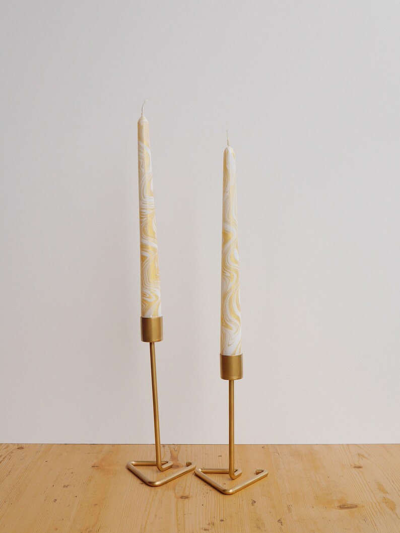 White & Gold Marbled Taper/Dinner Candles x2 Etsy
