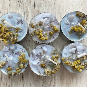 Unscented Anxiety - Stress Intention Spell Blue Tea Light 6 pack Candles - Amethyst - Agate