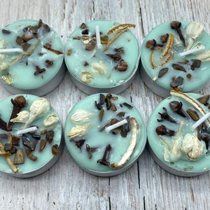 Scented Handmade Green Motivation - Balance Intention Spell Tea Light 6 pack Candles - Cloves - Lemon Scent