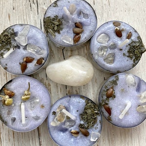 Unscented Courage - Confidence Intention Spell Purple Tea Light 6 pack Candles with Free Citrine Crystal Clip