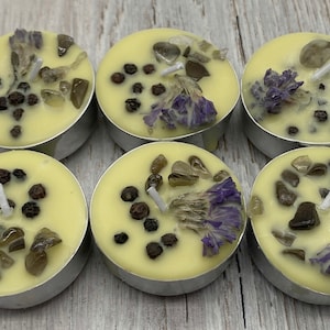 Scented Yellow Negative Energy Intention Spell Tea Light 6 pack Candles – Smoky Quartz - Peppercorn - Mint