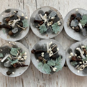 Unscented Creativity – Clear Communication Spell Intention Tea Light 6 Pack Candles - Fluorite – Dried Fern