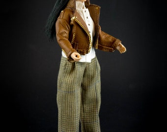 Biker IV Outfit Collection - Braun im Maßstab 1:12 (Passend zur Phicen Doll im Maßstab 1-12)