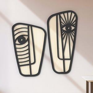 Set of 2 Wall Mask Wall Art - Wood Wall Art, African Mask Wall Decor // Abstrasso Wall Art, Abstract Wooden Wall Mask, Masks Wall Hanging