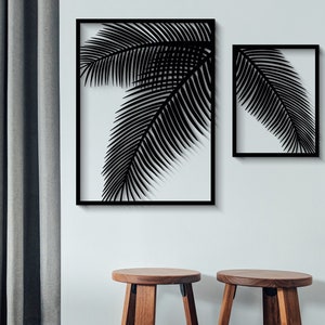 Palm leaf wall art, 2 pieces wall art set, Framed wall art set, Large wall art, Living Room Decor