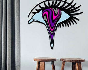 Psychedelic Eye Wall Art - Multicolor Wall Decor - Pink Wall Art - Eye Wall Art - Wood Sign - Psychedelic Art - Aesthetic Wall Art