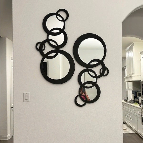 Modern Wall Mirror / Geometric Round Wall Mirror - Unique Circular Wooden and Mirror Art / Circle Mirror Wall Decor, Decorative Wall Mirror