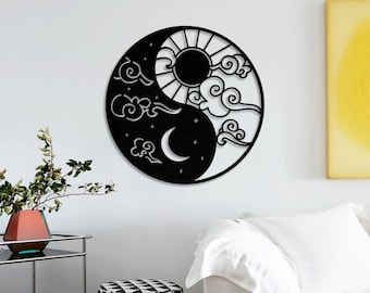 Sun and Moon Wall Art, Yin Yang Wall Decor, Sun and Moon Yin Yang Decor, Day and Night Equilibrium - Yin Yang Art Piece, Spiritual Wall Art