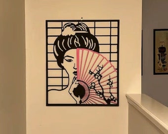 Geisha Wooden Wall Decor & Wall Art - Pink Wall Art, Geisha Art - Japanese Wall Decor - Japanese Geisha Gift, Aesthetic Wall Art