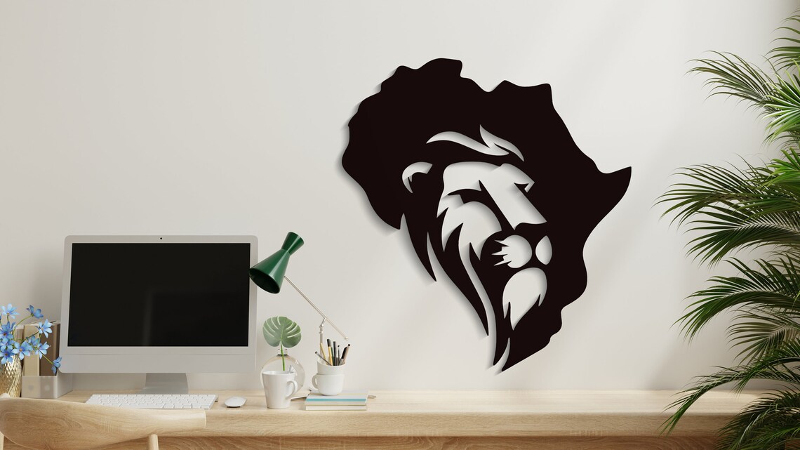 African American Wall Art Map of Africa With Lion Wood Wall Etsy