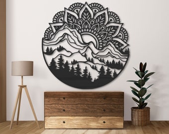 Mandala Wood Wall Decor, Mountain Wall Art, Spiritual Wall Art, Bedroom or Living Room Decor