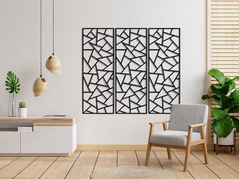 3 Panel Wall Art - Geometric Wood Wall Art Set - Wooden Wall Panels - 5 ...