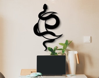 Moon and Snake Wall Art: Modern Wood Decor
