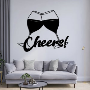 Decoração de parede de madeira tilintando de copo de vinho, arte de parede de felicidades, arte de vinho, decoração de vinho, placa de vinho, placa de bar de vinho, presentes de vinho, decoração de bar, decoração de cozinha
