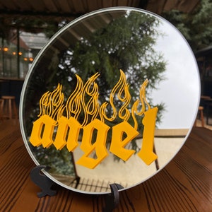 Angel Round Mirror - Decorative Wall or Table Mirror, Funky Round Mirror, Funky Mirror - Disc Mirror with Angel Sticker