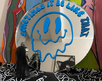 Round Wall Mirror with Sometimes It Be Like That Sticker, Funky Mirror, Funky Table Decor, Circle Mirror, Mirror with Stand