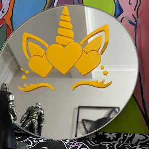 Round Mirror with Unicorn Sticker - Wall & Table Decor - Ideal Gift for Unicorn Lovers - Makeup Mirror, Hand Mirror