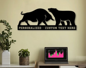 Personalized Bull and Bear Trading Wall Decor & Wall Art, Stock Market Wall Art, Trader Wall Art, Crypto Wall Art, Custom Wall Street Decor