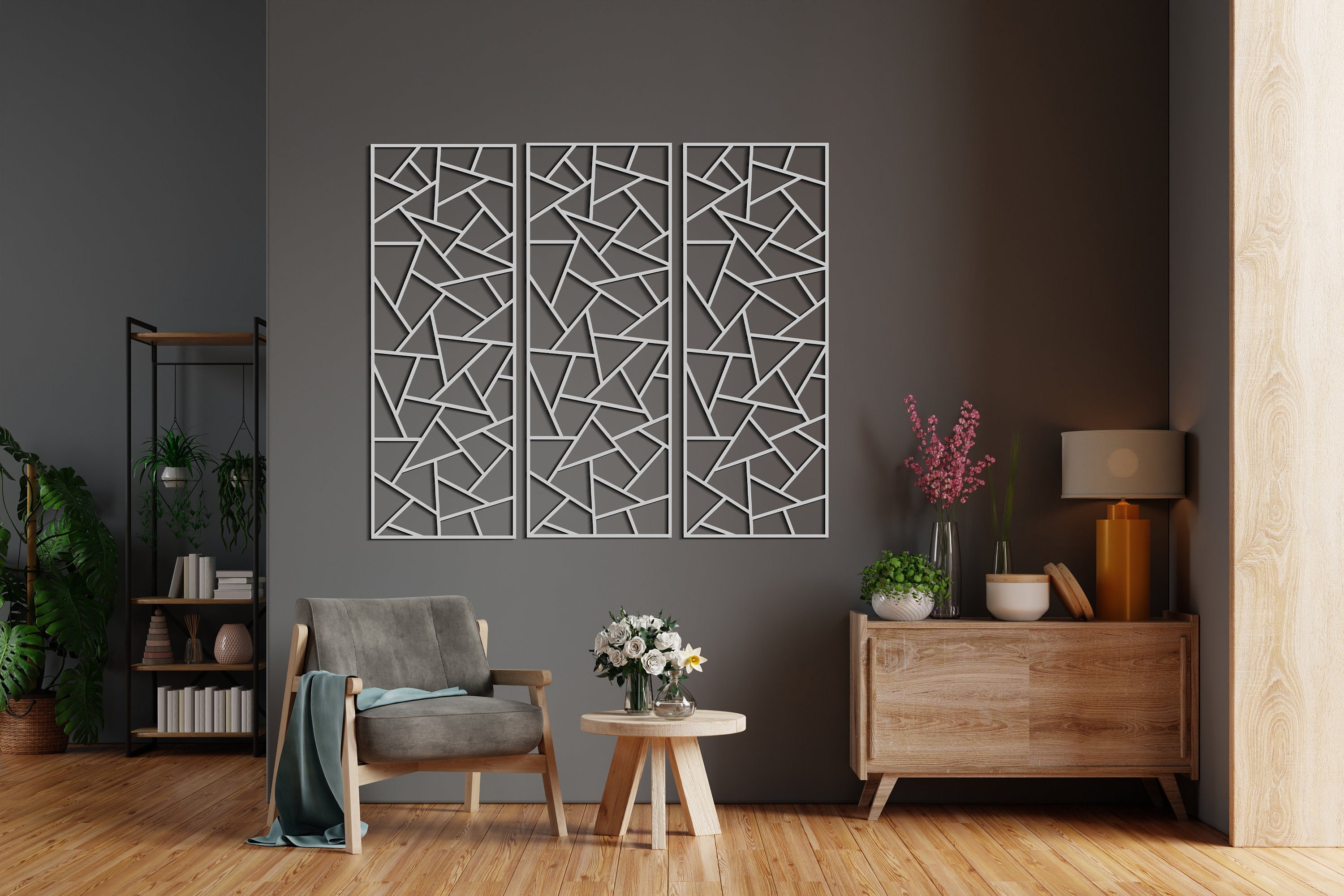 3 Panel Wall Art - Geometric Wood Wall Art Set - Wooden Wall Panels - 5 ...