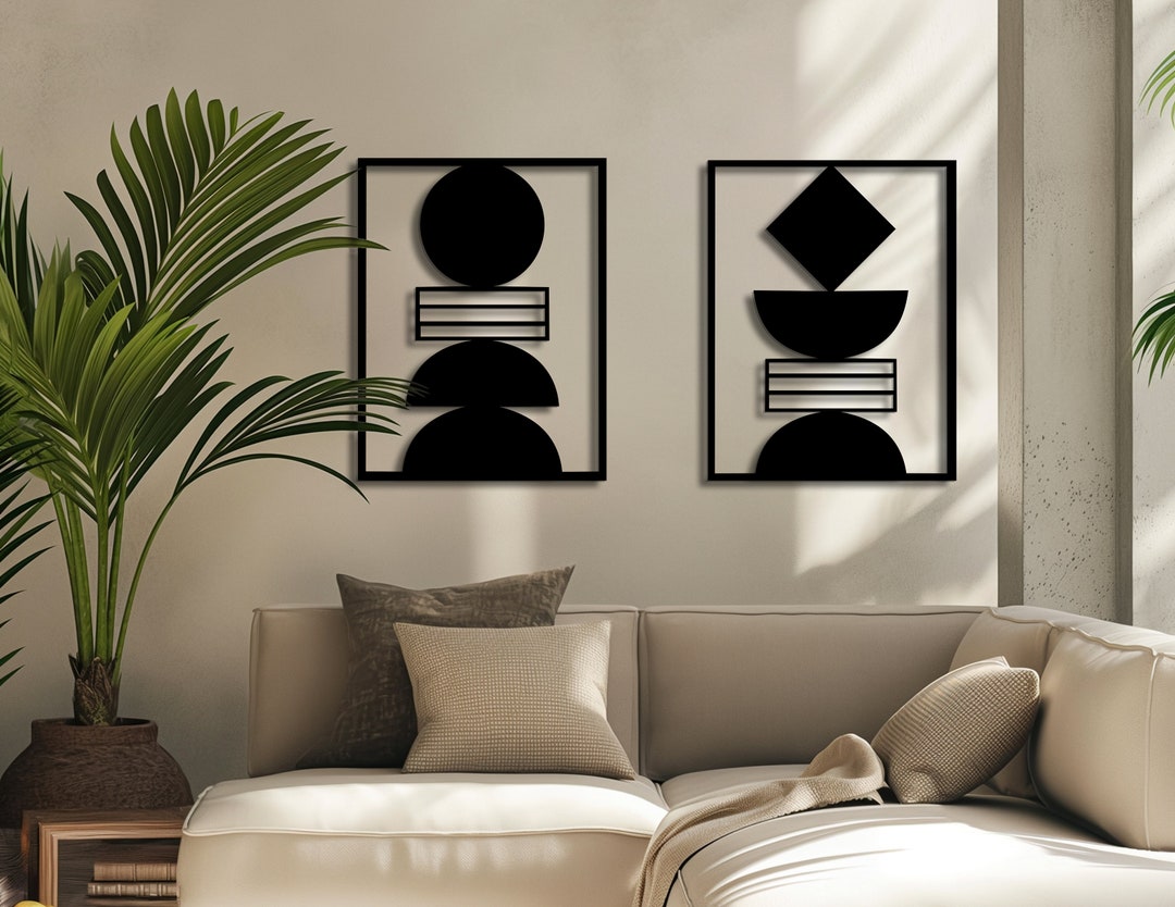 Set of 2 Handmade Geometric Wood Wall Art: Modern Living Room Decor - Etsy