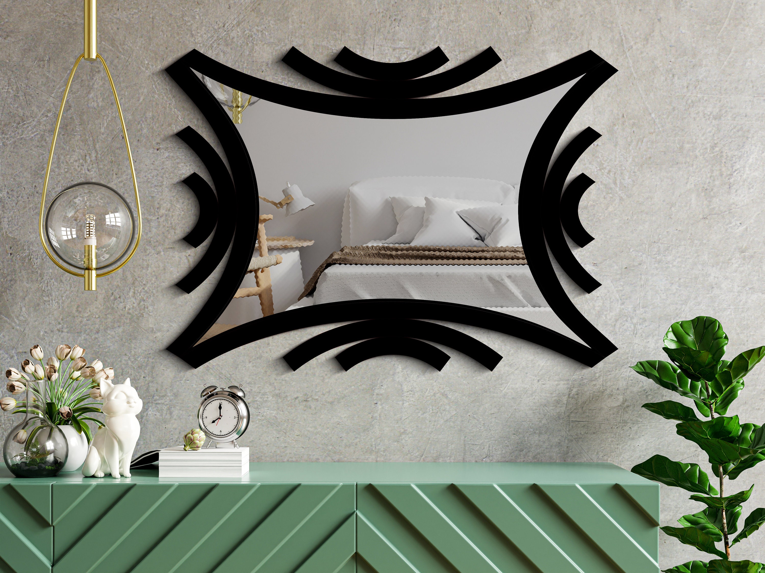 Asymmetrical Funky Wooden Wall Mirror, Damn You Look Good Themed Wall