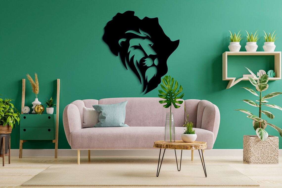 African American Wall Art Map of Africa With Lion Wood Wall Etsy