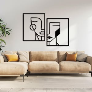 Decoração de parede com rostos geométricos - Arte de parede com rosto abstrato, Arte de parede surreal - Arte de parede de 2 peças, Decoração de parede com citações