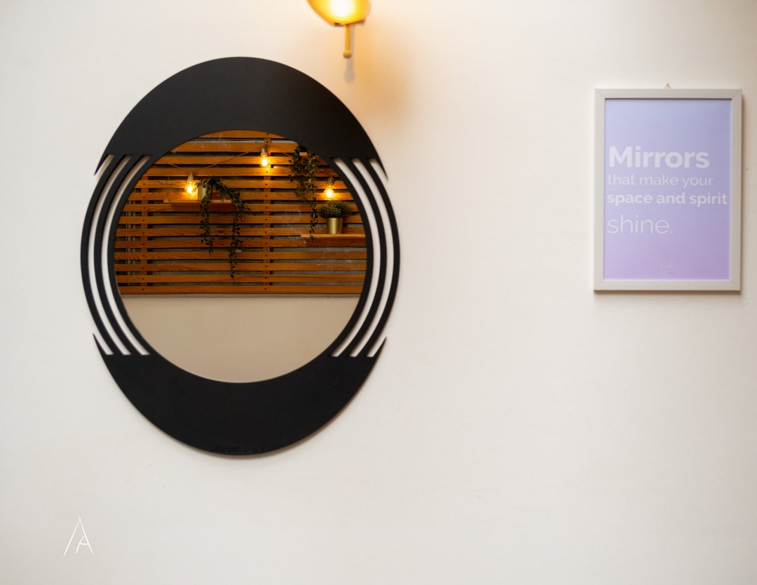 Decorative Round Wall Mirror - Modern Mirror Wall Decor, Wood Wall ...