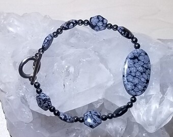 Snowflake Obsidian Beaded Bracelet