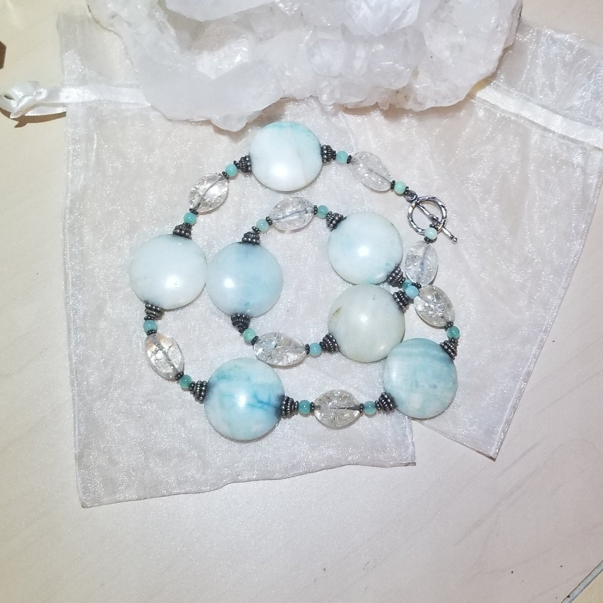 Beaded Necklace of Larimar Clear Quartz & Sterling Silver Etsy
