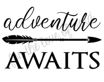 Adventure Awaits SVG Cut File, DXF Cut File, Vinyl Clip Art, Digital Download, Cricut Cut File, Silhouette Cut File, Instant Download