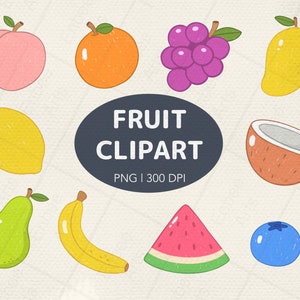 Fruit clipart, Fruit, Instant download, PNG, Lemon, Watermelon, Apple, cherry, Kawaii