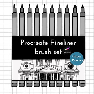 Procreate Fine liner brush set| Micron pen| Procreate stipple brushes| Procreate hatching brush|Seamless patterns | Procreate paper textures