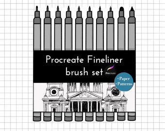 Procreate Fine liner brush set| Micron pen| Procreate stipple brushes| Procreate hatching brush|Seamless patterns | Procreate paper textures