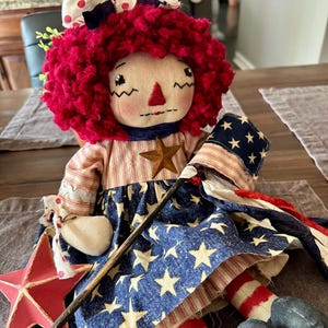 STARS and STRIPES Raggedy Ann Doll – Raggedy Ann Doll 17 inch – Ooak Patriotic Doll, Primitive Doll, Whimsical Doll, Handmade doll