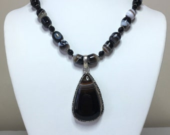Big, Bold, Dramatic Natural Faceted Labradorite Briolette, Sterling Silver Handmade necklace with Pendant, knotted