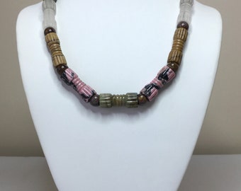 Big, Bold, Dramatic Natural Carved Multicolor Stone, Magnetic Clasp Handmade  necklace, knotted