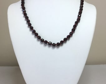 Natural Faceted Garnet, 14k Goldfield Handmade necklace, knotted, 18 1/4" long. Bead size - 7mm.